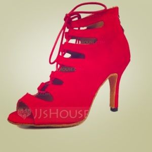 Lace up red Latin Dance heel